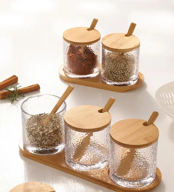 Creative Embossed Glass Spice Jar with Lid Spoon Peppercumin Box Kitchen  Salt Sugar Jar Food Grain Storage Kitchen Utensils New - AliExpress