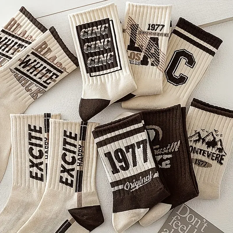 5 Pairs Men's Mid Length Socks Printed Autumn Winter Sports For Men Breathable Sweat Wicking Versatile sports socks,cotton socks,athletic socks,sports stockings
