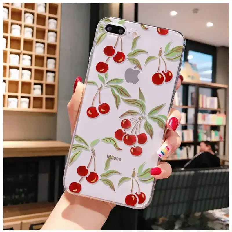 Cherries Silicone Transparent Soft Phone Case - Clear Fruit Design Cover