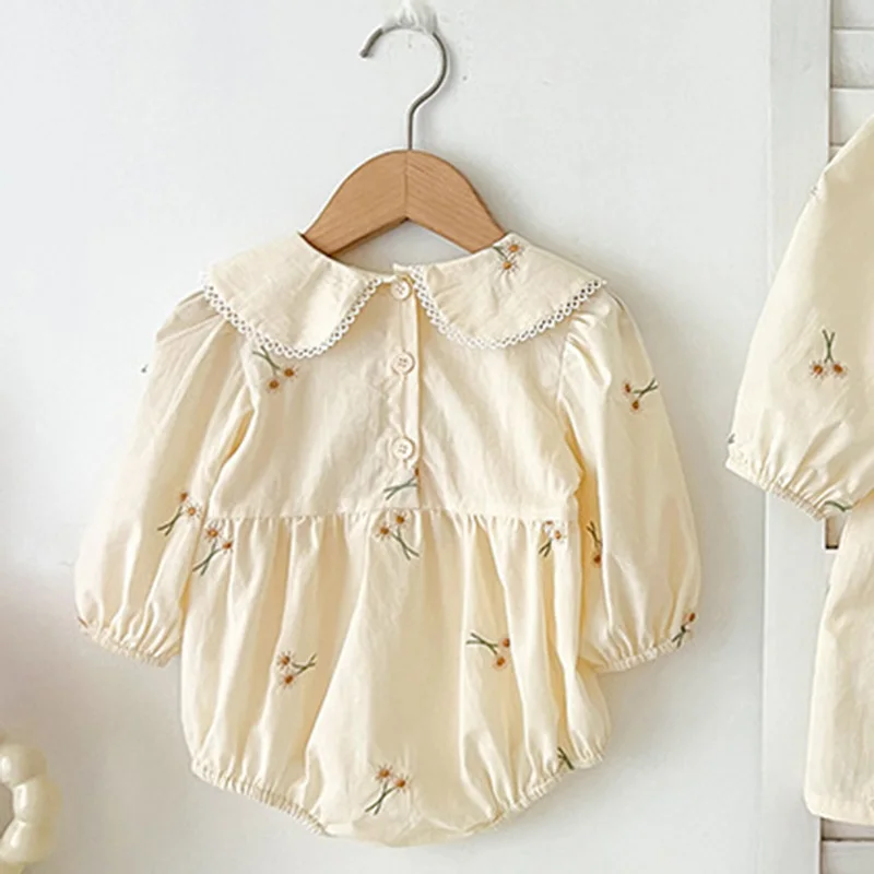 Spring 0-24M Baby Girl Clothing Toddler Baby Girl Romper Embroidery Flower Dots Cotton Romper White Infant Baby Girls Jumpsuit 4