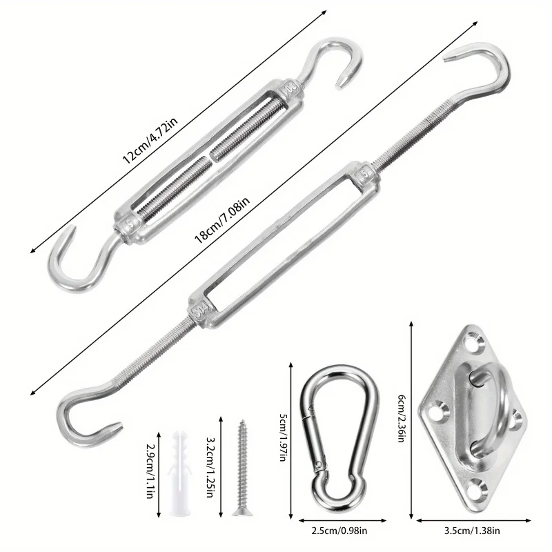 Awning Attachment Set Heavy Duty Sun Shade Sail Stainless Steel Hardware Kit for Garden Triangle Square Rectangle