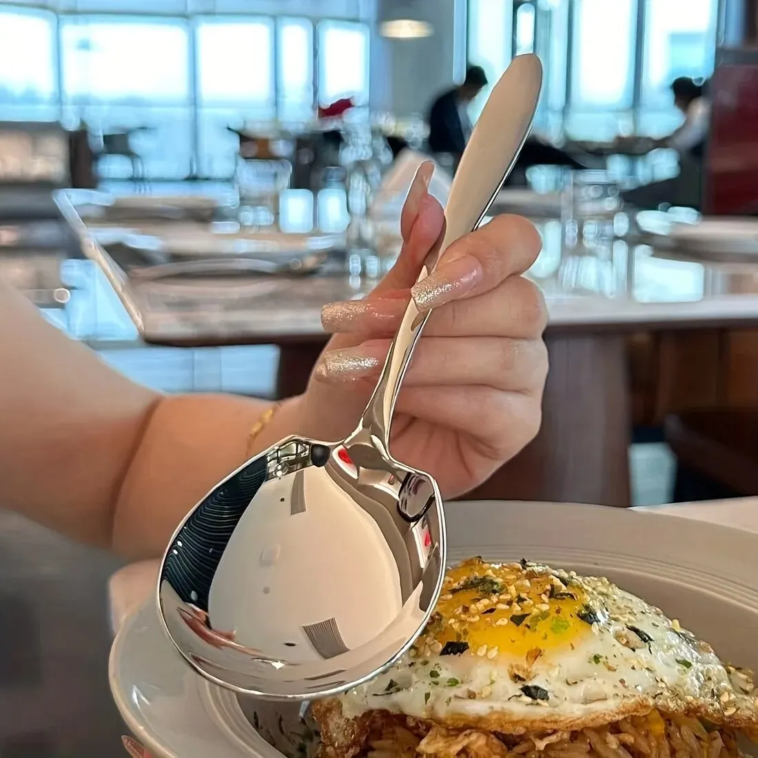 Stainless Steel Divided Soup Spoon Public Spoon Buffet For Home Kitchen Restaurant Hotel Buffet Catering Serving Spoon 1pc