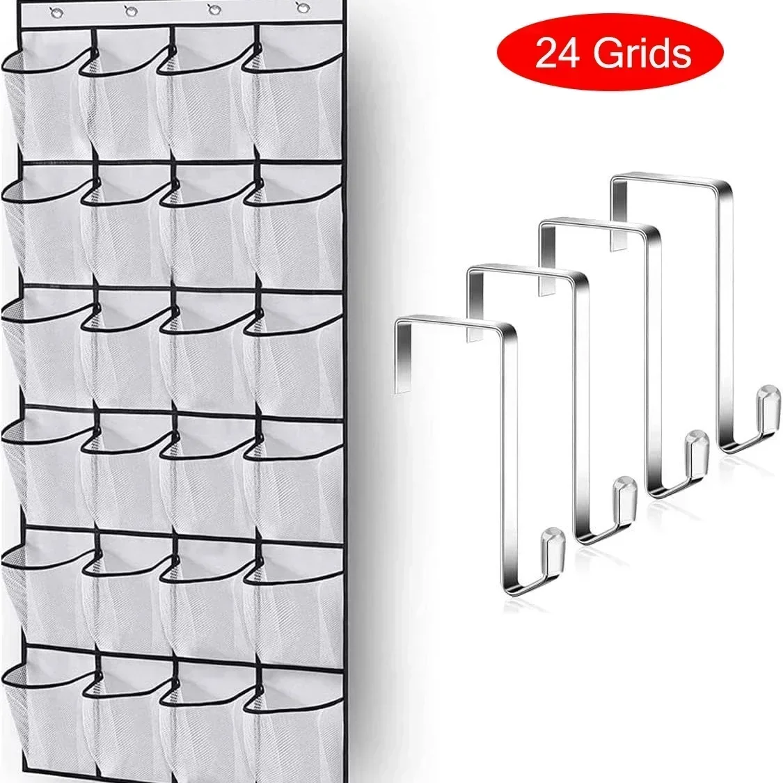 14/24 Large Mesh Pockets Pockets Over the Door Shoe Organizer With 4 Hooks Transparent Fabric Shoe Rack Storage Bag For Bedroom 3