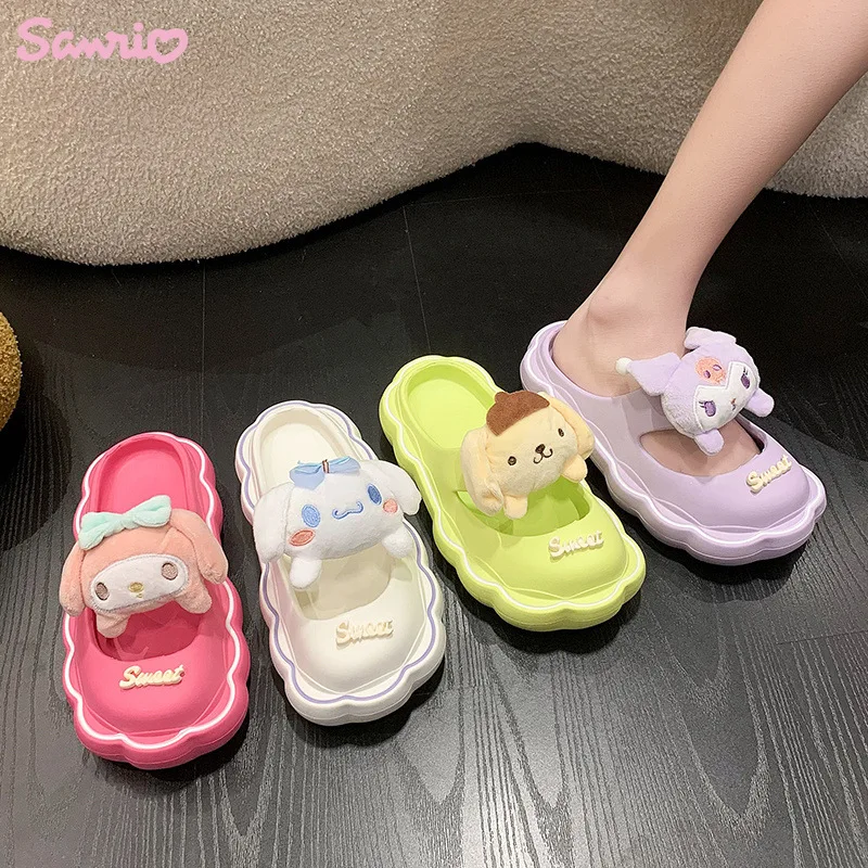 

Sanrio Kuromi Cinnamoroll My Melody Pompompurin Slippers Kawaii Indoor Slip Resistant Slippers for Home Cute Beach Head Slippers