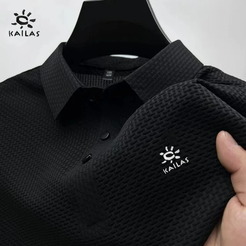 Summer New Embroidered Silk Elastic Polo Shirt for Men's Luxury Trend Fashion Leisure Breathable Cool Short Sleeved T-shirt Top 2