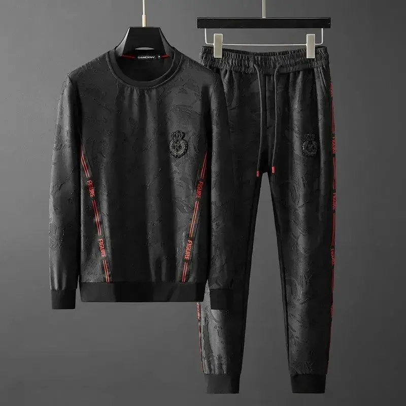 Embroidered High-quality Fashion Men’s Casual Sports Suit, Long-sleeved Trousers and Fleece Hoodie , Short-sleeved Trousers Sets 3