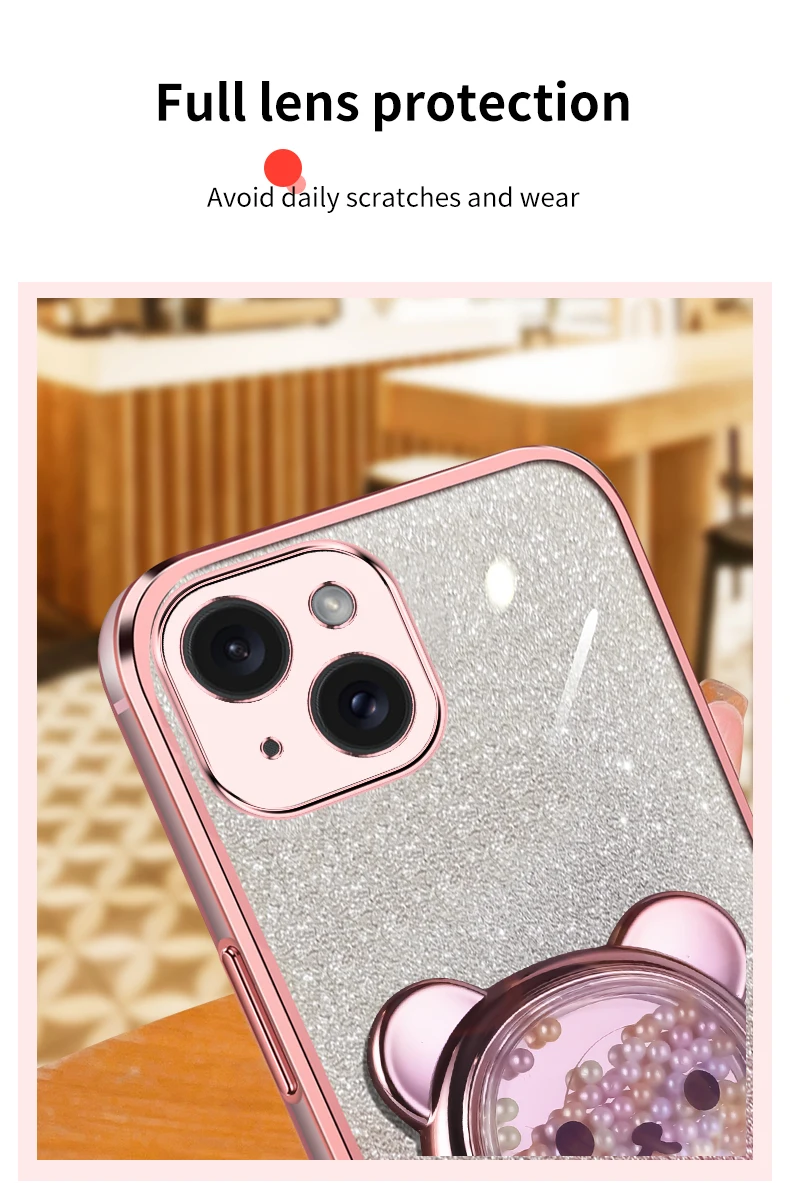 Coque de téléphone avec support à paillettes, ours mouvant, étui pour iPhone 15 14 12 13 11 Pro Mini 13pro X Xr Xs Max 7 8 6 Plus_voghion.com