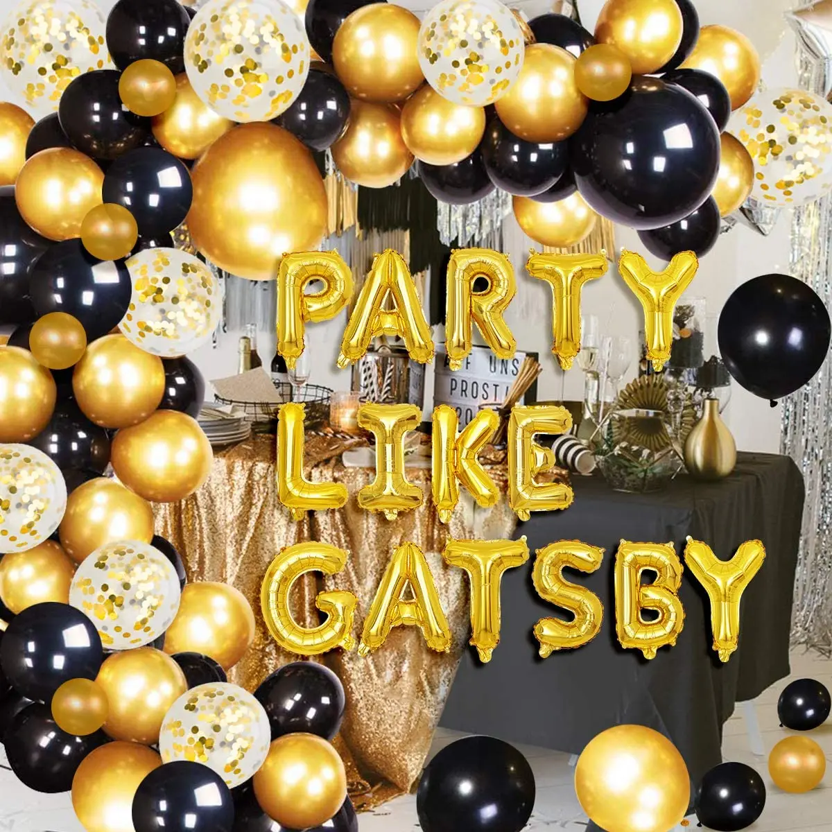 BLACK and GOLD Party Decorations Black,gold Balloons and Paper Pom