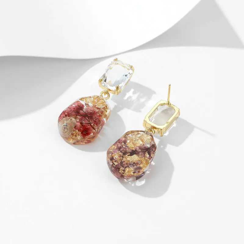 FXLRY Elegant Ss925 Silver Nneedle Resin Drop Glue Dried Flower Earrings For Women Wedding Bridal Party Jewelry