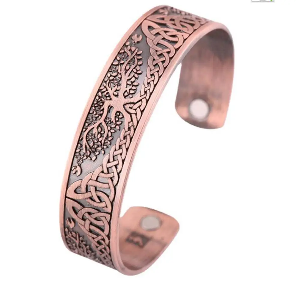 1PC Viking  Health Bracelets Tree Of Life Luck Knot Runes Trinity Magnetic Cuff Bangles Women Men Adjustable Bracelet F1093