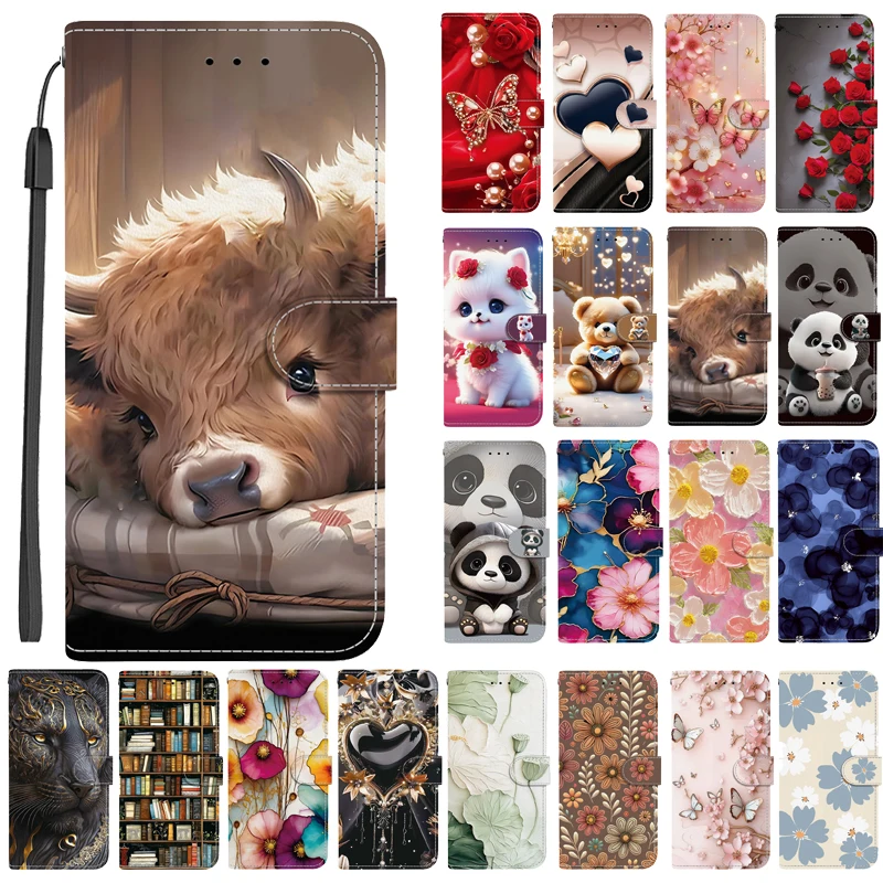 Elegant Colored Flower Wallet Phone Case with Magnetic Flip Leather Cover and Cute 3D Pattern