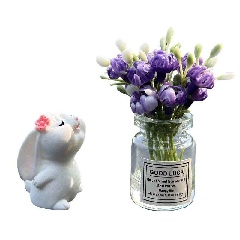 Charming Rose Flower Vase and Rabbit Car Decoration Ornaments