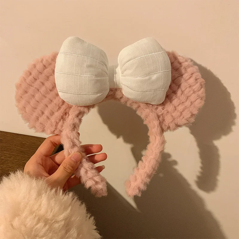 Bowknot Little Bear Ear Hair Band Female Winter Cute Cartoon Face Wash Hair Band Hair Hoop Korean Girl Hair Grotto Headband
