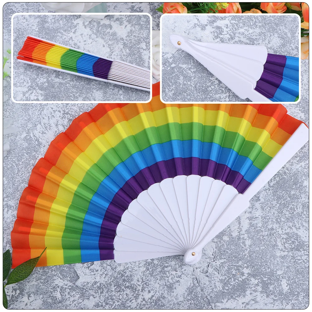 10pcs Colorful Rainbow Party Suppliess Rainbow Design Party Suppliess Lightweight Compact Hand Fan portable fan folding fan mini fan hand fan wooden hand fan silk fans kung fu fan