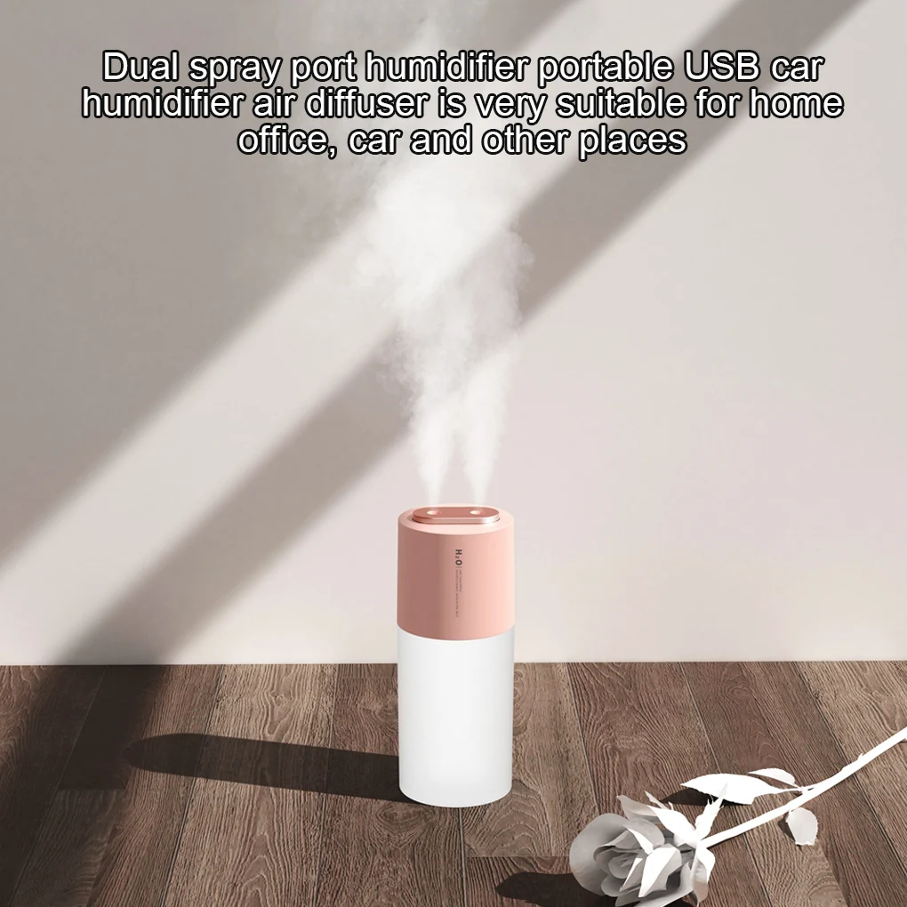 Humidifier Dual Sprayer Diffuser 3W 400ml Adjustable Air Humidifier for Home Car Pink Battery