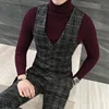 Fine Cotton Fashion High-quality Goods Men's Grid Formal Wedding Dress Waistcoat Suit Vest Male Thick Grid Business Suit Vests 1