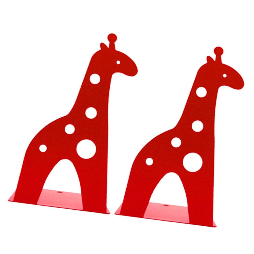 2Pcs Creative Giraffe Book Stand Cartoon Animal Giraffe Nonskid Metal Bookend Book Organizer (Red) 2pcs adjustable bookend cartoon bear shaped book holders metal stopper holder stand desk nonskid