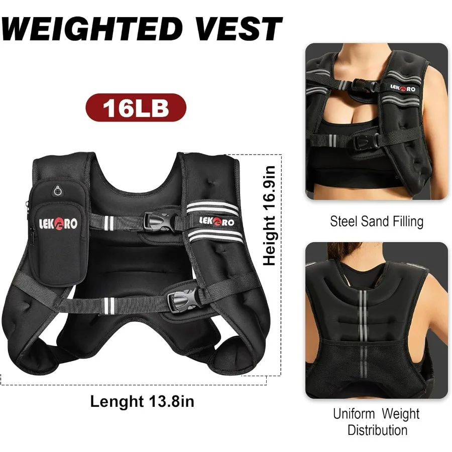 Weighted Vest,16lbs Weights Vest for Women Men with Reflective Stripe for Workout, Strength Training, Running, Walking