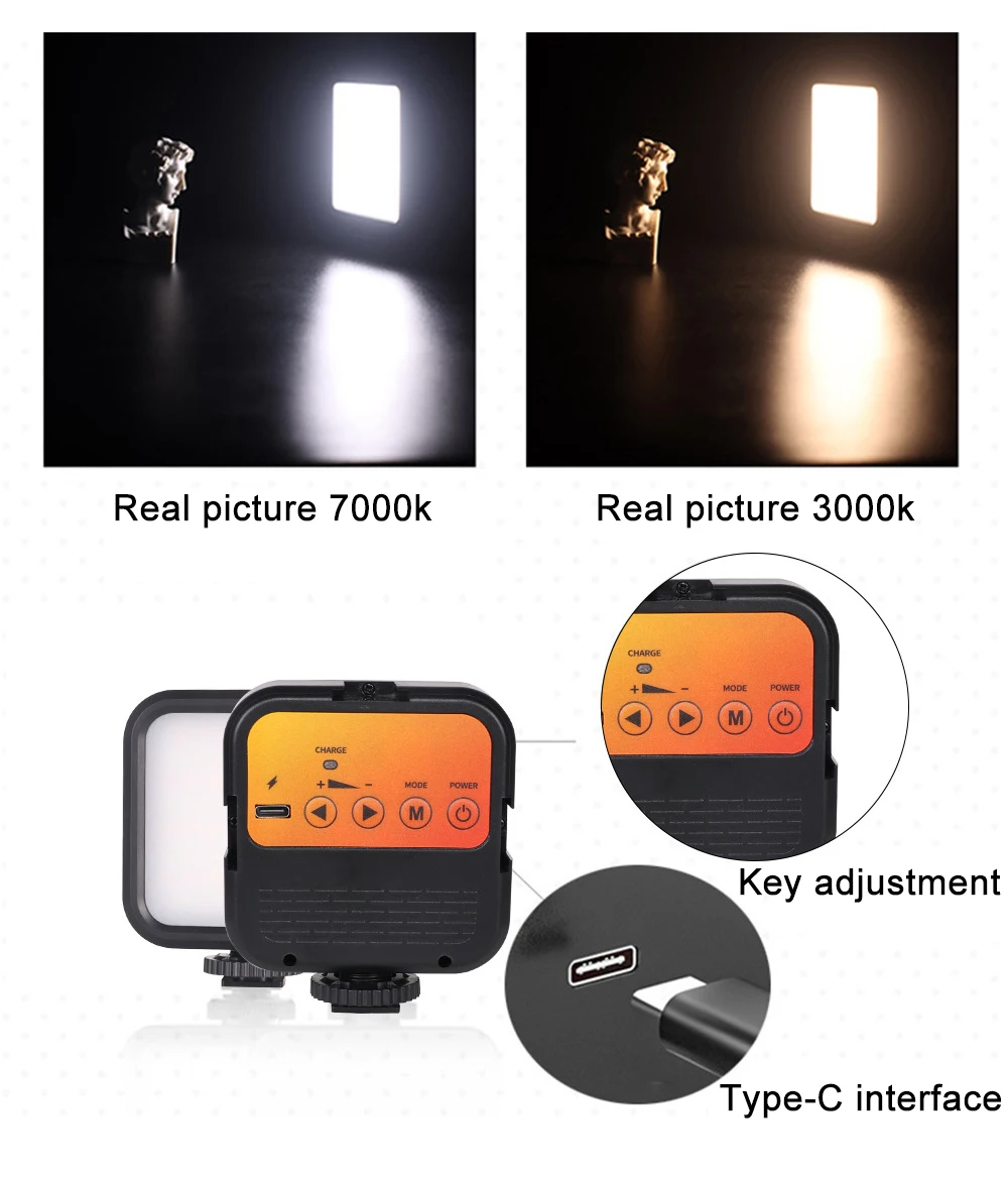 LED Video Light Portable Photography On-Camera 3000K-7000K Mini 3 colors light Rechargeable For DSLR Camera Camcorder Gopro Vlog