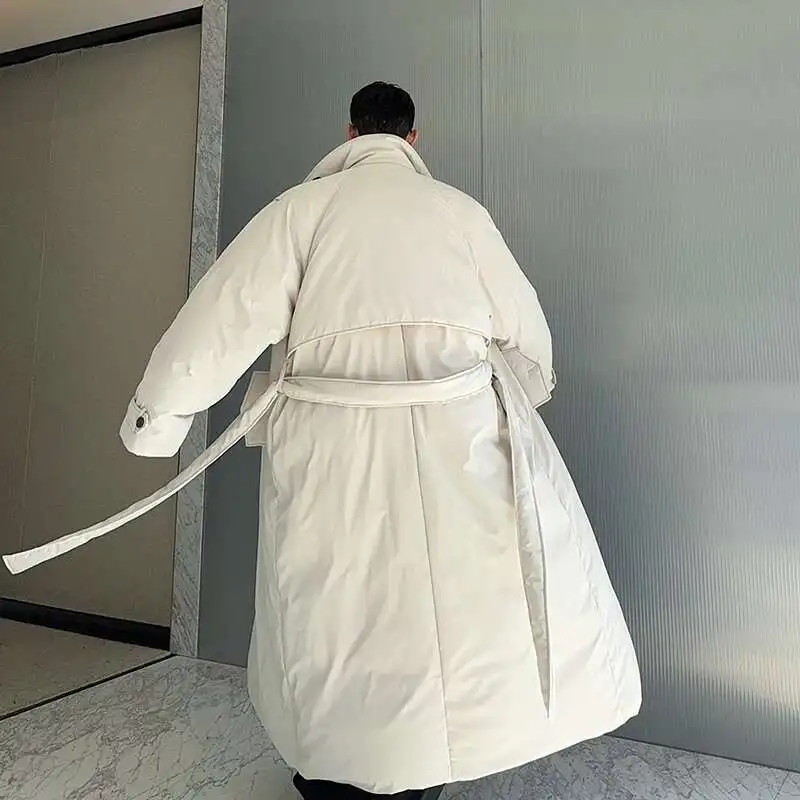 PFHQ Winter Oversize Silhouette Thickened Double Breasted Long Cotton Coat Solid Color Male Tops Solid Color Casual 21Z7505
