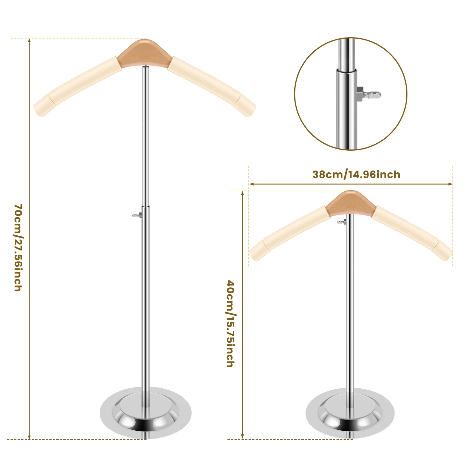 Adjustable T-Shirt Display Stand - Wood Hanger Clothing Rack For Vendors (18.5-31.5")