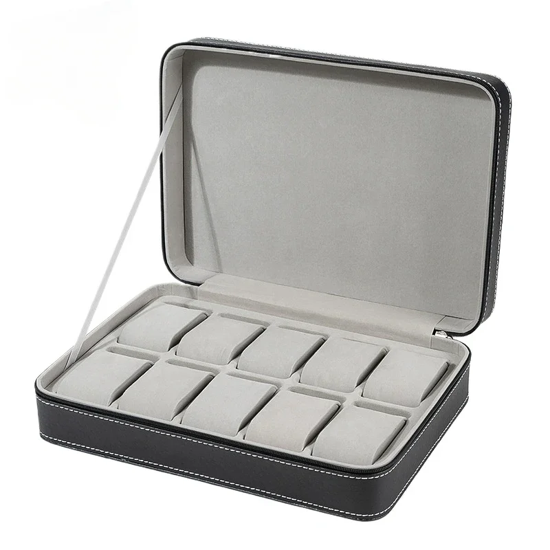 Personalization PU Leather Watch Organizer Portable Multi-Slot 6/10/12 Zipper Flip-top Jewelry Storage Case Travel