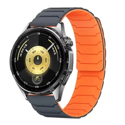 Magnetic Silicone 22mm Watch Strap Bracelet in Black for OnePlus Watch 2R (Grey Orange)
