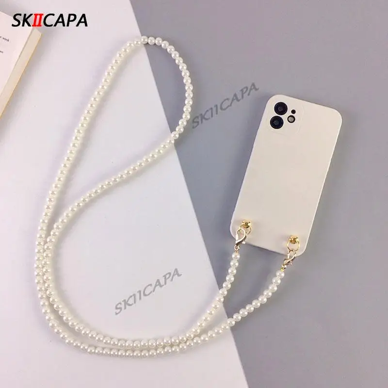 Pearl Crossbody Lanyard Cord Chain Soft Silicone TPU Phone Case