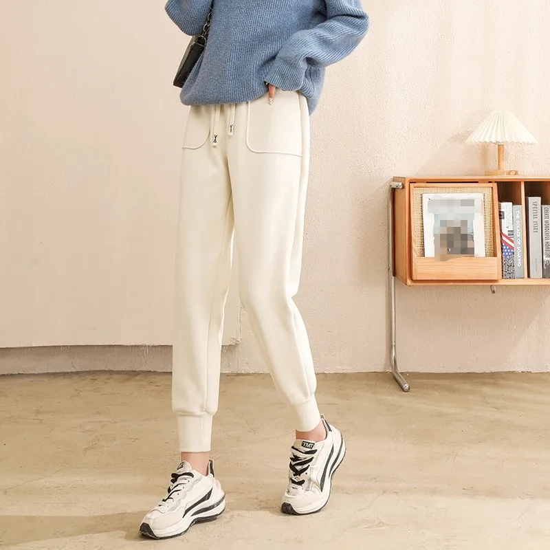 

Women Sports Pant Plush Warm Tight Fitting Pants Slim Fitting Versatile Straight Leg Pants Autumn Street Female Clothing