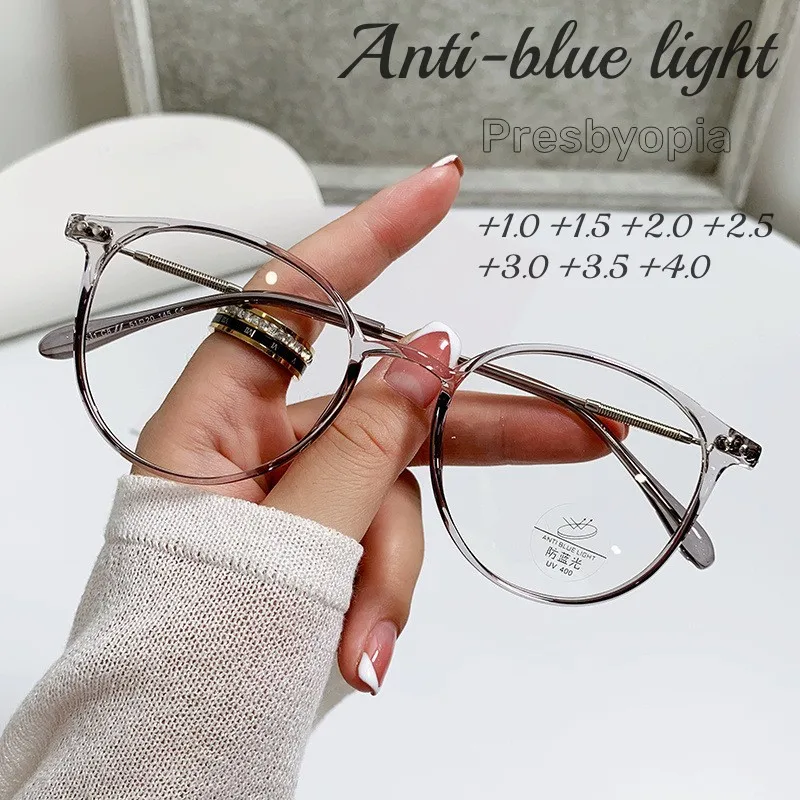 

Trendy Round Reading Glasses Fashion Blue Light Blocking Presbyopia Eyewear New Prescription Eyeglasses Lenses with Diopters