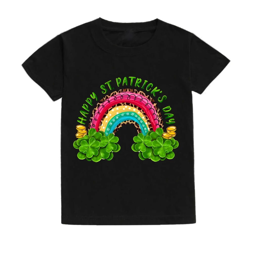 Happy St Patrick's Day Kids T Shirts Shamrock&rainbow Graphics Print Tee Top Short Sleeve Tops St Patricks Day Girl Summer Gift 3