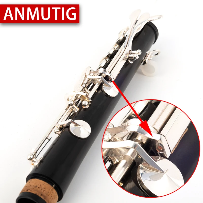 ANMUTIG Ebony Clarinet Bb Silver Plated Buttons 17 Keys Wood Clarinet G52