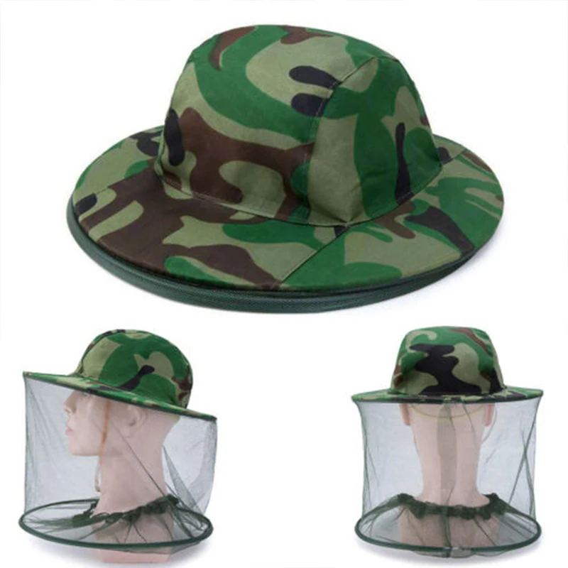 Camouflage Men Fishing Cap Wide Brim Visor Sunshade Hunting Bee Keeping Mesh Hat Insects Mosquito Prevention Neck Head Cover