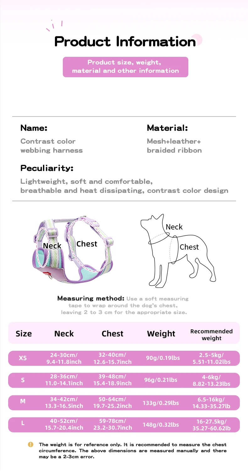 Color Block Harness For Small Dogs Breathable Mesh Pet Walking Lead_voghion.com
