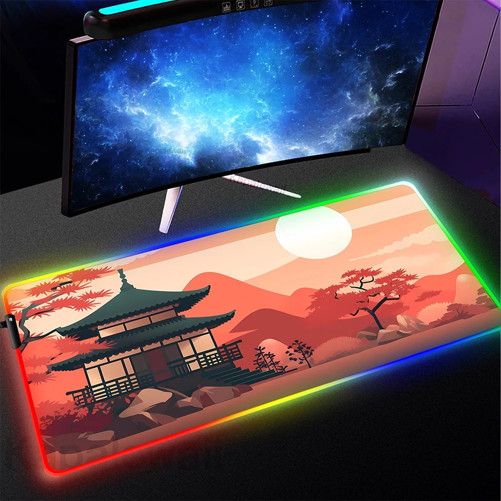 

Gaming Mouse Pad Computer Mousepad RGB Large Mouse Mat Gamer Backlit Keyboard Pads Mountain Serenity Mause Mats LED Game Deskmat