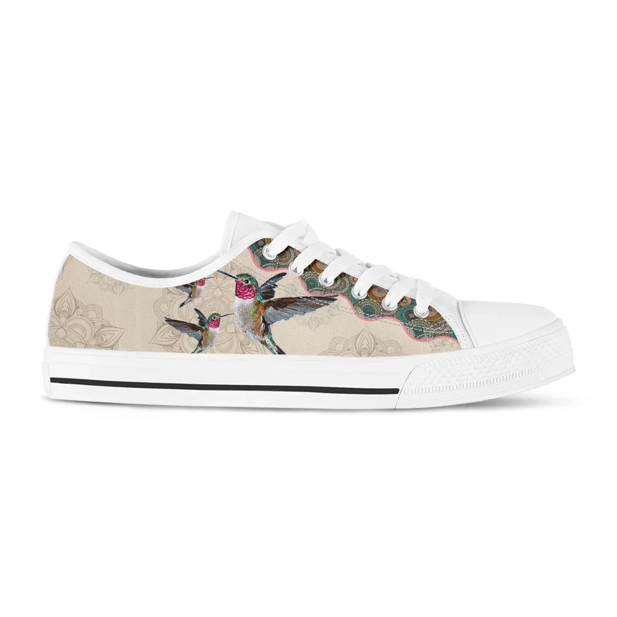 Bohemian Mandala Hummingbird Women Low Top Canvas Shoes Spring Autumn Girl Lace Up Sneakers Ladies Unisex Shoes