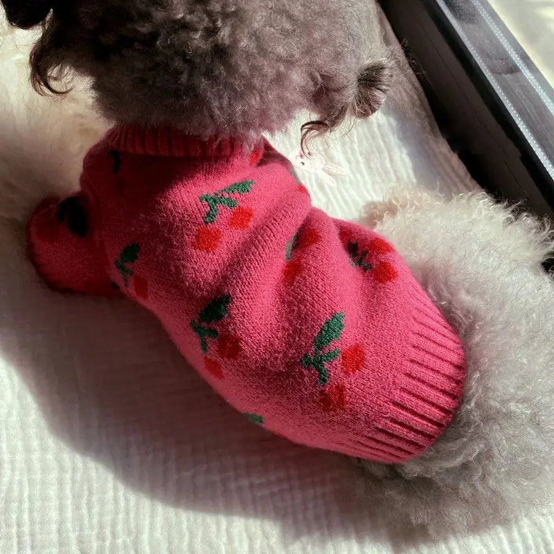 Pull Pour Chien Motif Cerises Vêtement Chaud En Tricot_voghion.com