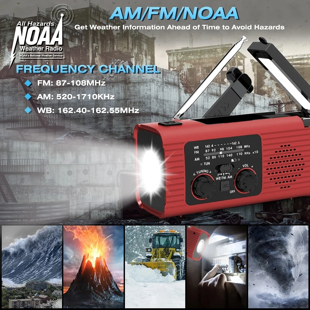 4000 mAh LED Emergency Lights USB Emergency Light with SOS Radio Outdoor Camping Solar Charging Radios Portable Lamps led light portable flashlight emergency light portable emergency radio