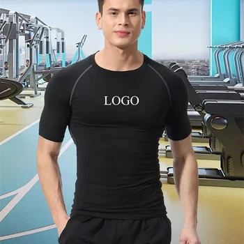 Fitness Fitness Logo personalizzato da uomo Modello stampato Camicia attillata Intimo a maniche corte T-shirt sportiva ad asciugatura rapida