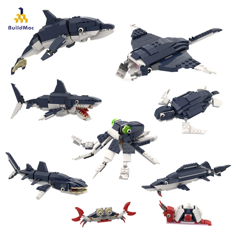 

Buildmoc Creative Idea Sea Animals Turtle Shark Squid MOC Set Building Blocks Kits Toys for Children Kid Gifts Toy 476PCS Bricks