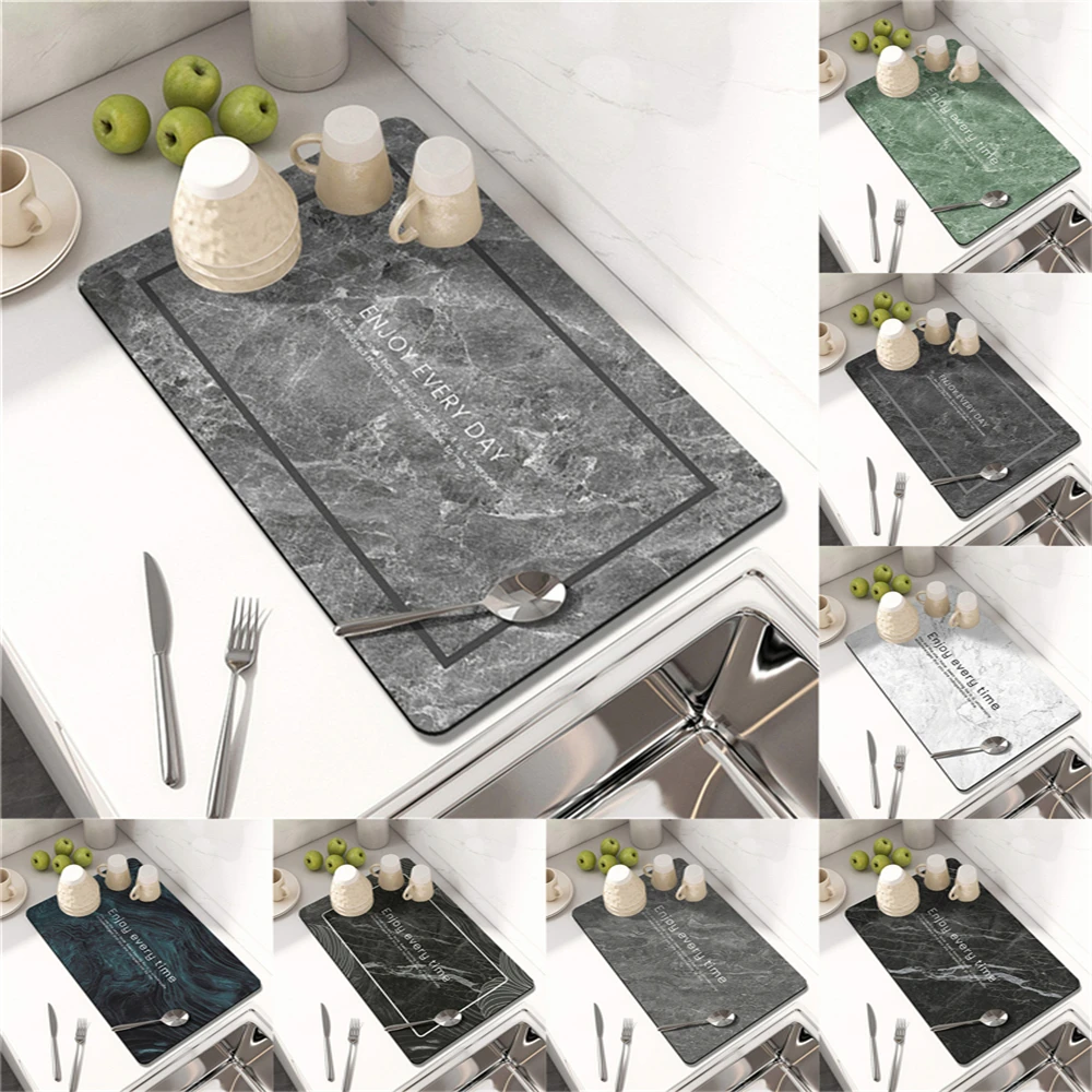 

Marble Style Absorbent Drying Mat For Kitchen Silicone Kitchens Stripe Printing Decoration & Accessories Table Cups Holder Mats