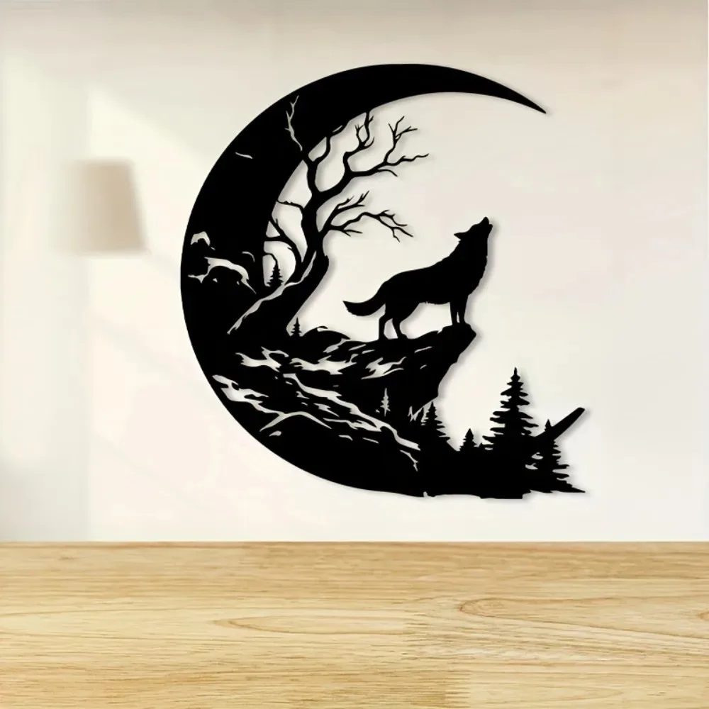 Rustic Howling Wolf Metal Wall Art - Large Weather-Resistant Iron Sculpture
