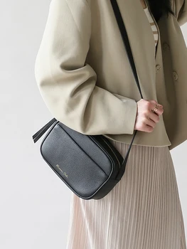 MOOQDAAX 2023 New Genuine Leather Messenger Shoulder Camera Bags Small Square Bags Wild Solid Simple Casual Ladies Crossbody