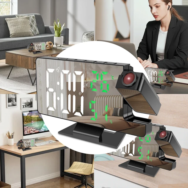 New Projection Alarm Clock with 180° Rotatable Projector 4 Level Dimmable Mirror Projection Clock 3