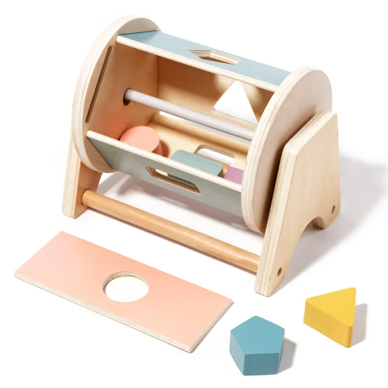 Children's Wooden Montessori Teaching Aids for Early Education Puzzle Shapes Rolling Drums Baby Shapes Matching Colors
