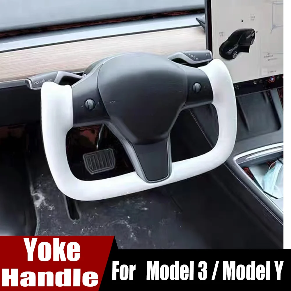 

For Tesla Model 3 Model Y 2017 - 2023 Yoke Steering Wheel Handle with Heating Personalized Carbon Fiber Leather Steering Wheel