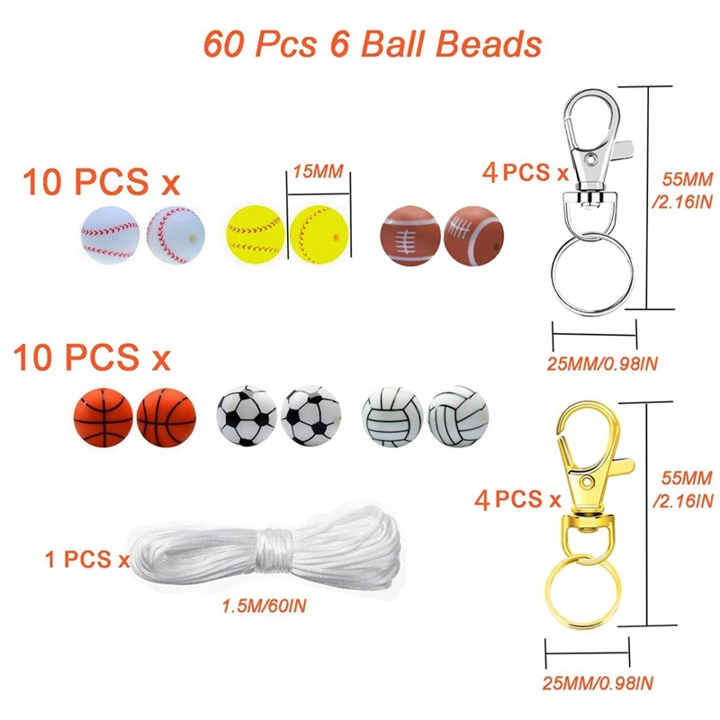DIY Beading Kit Silicone Beads 60Pcs 15Mm Silicone Beads Bulk With String Making Jewelry Necklace Bracelet DIY Crafts For Pen