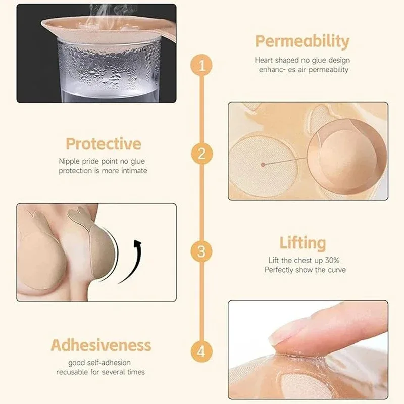 Women Bras Self Adhesive Silicone Strapless Invisible Bra Reusable Sticky Breast Lift Tape Rabbit Nipple Cover Bra Pads