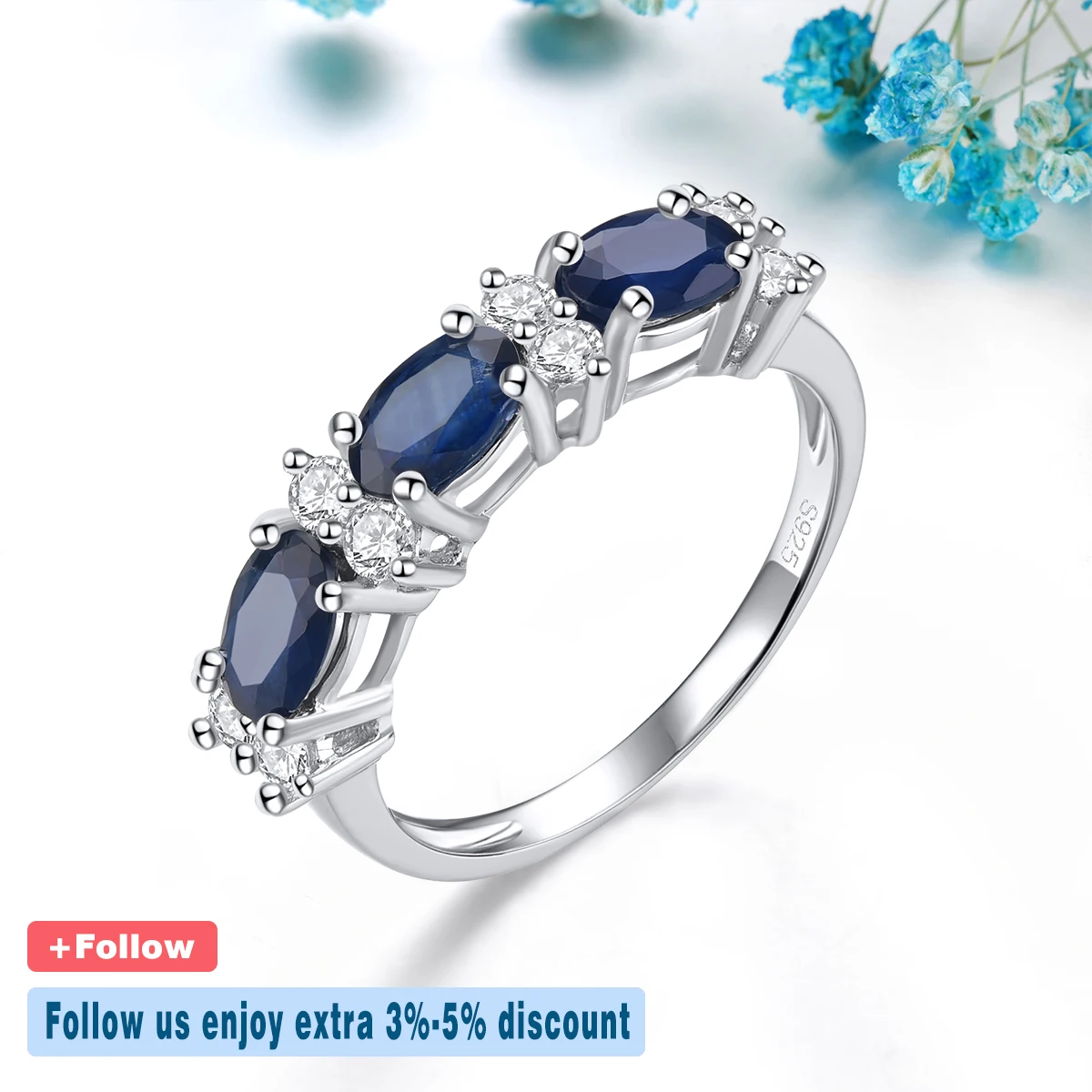 Anéis de Safira Azul Natural para Mulheres, Safira Preciosa Genuína, Prata Esterlina Sólida, Joalheria Fina Clássica, 1,8 Quilates, Design S925