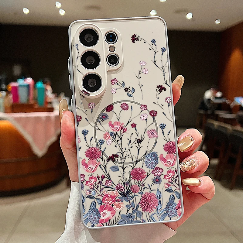 Retro Flower Pattern Magnetic Phone Case Cover